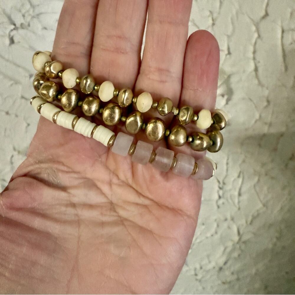 Universal Thread Gold and Tan Beaded Bracelet Trio - Picture 2 of 5